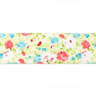 De Stoffenkamer Taille Elastiek 40mm White Flowers