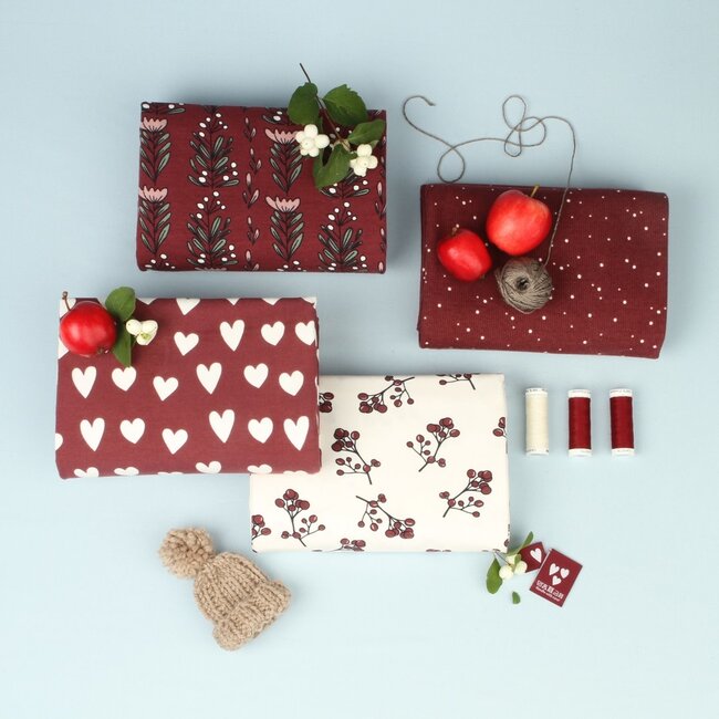 Elvelyckan Bio Ribbed tricot - Dots Wine