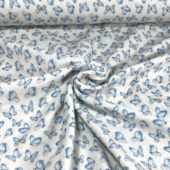 De Stoffenkamer Bio Mousseline Double Gauze - Butterflies Blue