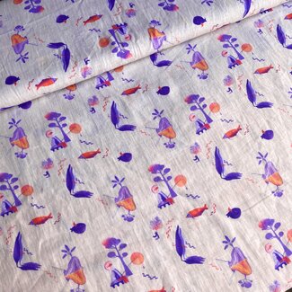 Capsule Fabrics COUPON 1,10m - Washed Linen - Abstract - fishermen