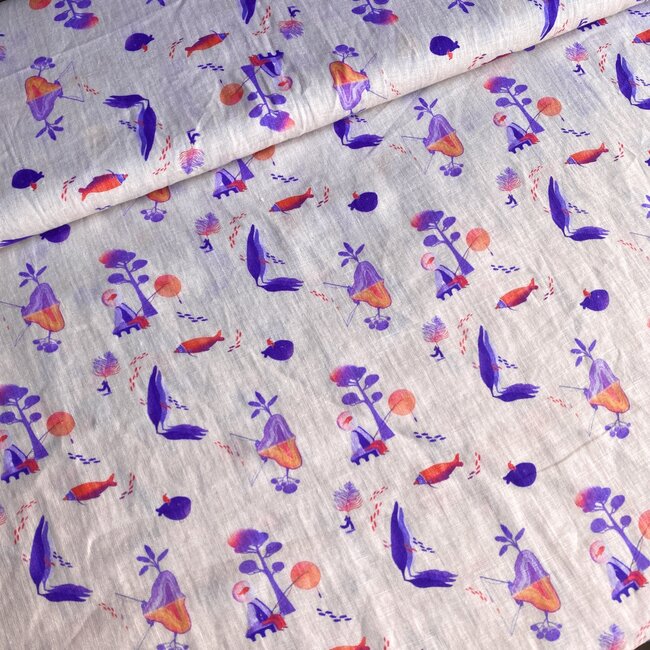 Capsule Fabrics COUPON 1,10m - Washed Linen - Abstract - fishermen