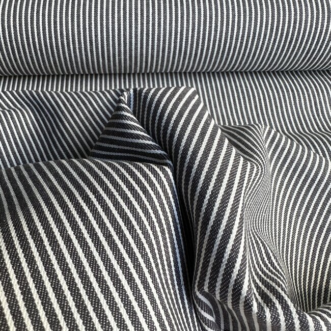 De Stoffenkamer Cotton Denim mini Stripes - black