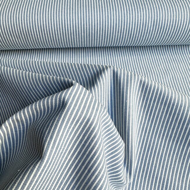 De Stoffenkamer Cotton Denim mini Stripes - light blue