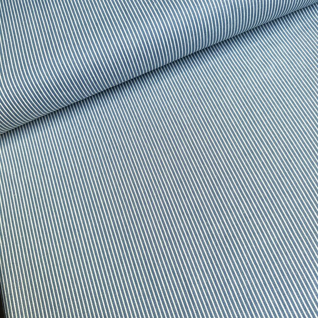 De Stoffenkamer Cotton Denim mini Stripes - light blue
