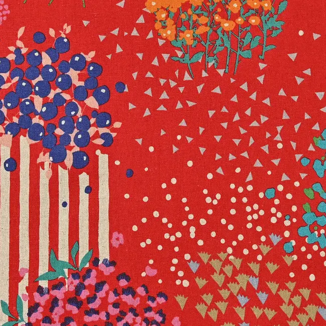 Kokka Linnen Cotton Mix - Echino Red canvas