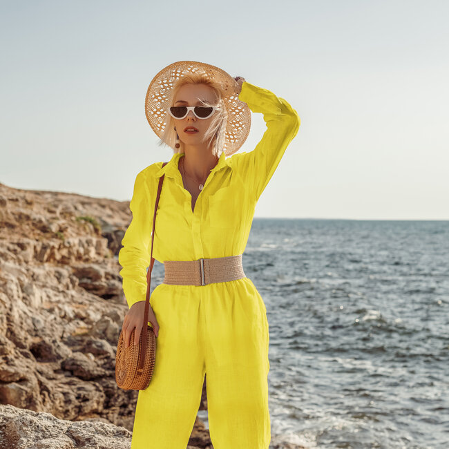 De Stoffenkamer Washed Linen uni - bright yellow