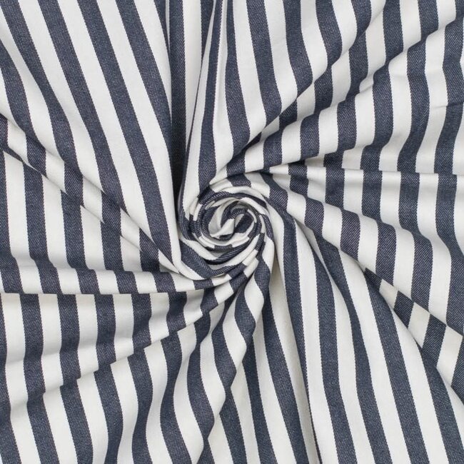 De Stoffenkamer Cotton Denim Stripes dark blue