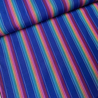 Geweven Canvas Rainbow stripes royal