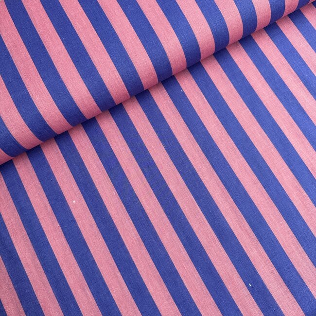 Capsule Fabrics Washed Linen - Artists - Stripes raspberry / ink
