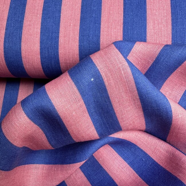 Capsule Fabrics Washed Linen - Artists - Stripes raspberry / ink