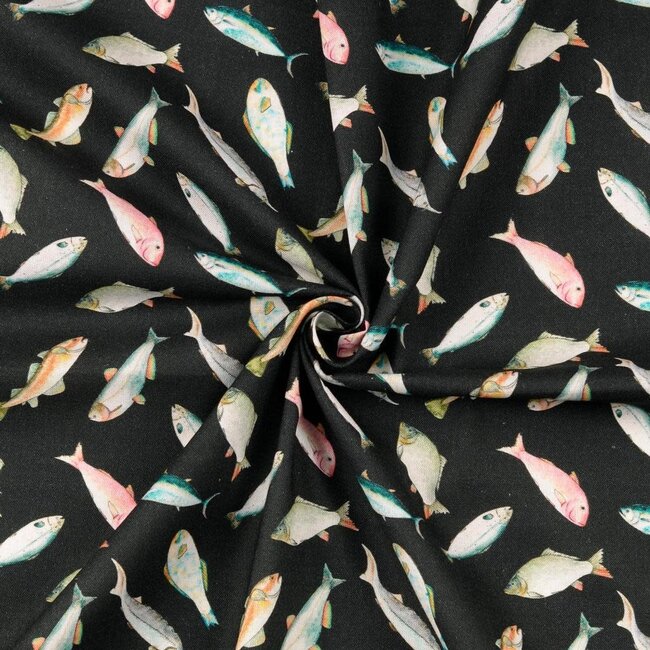 De Stoffenkamer Cotton Poplin - fish black