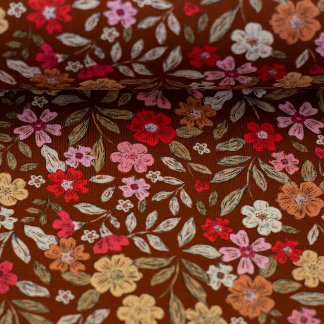 Tricot oeko-tex - flowers rust