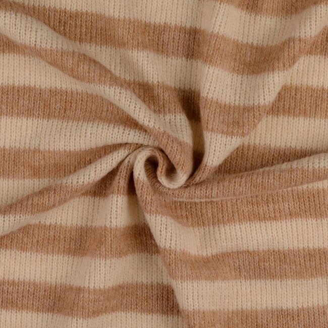 De Stoffenkamer Wolmix light knit stripes beige