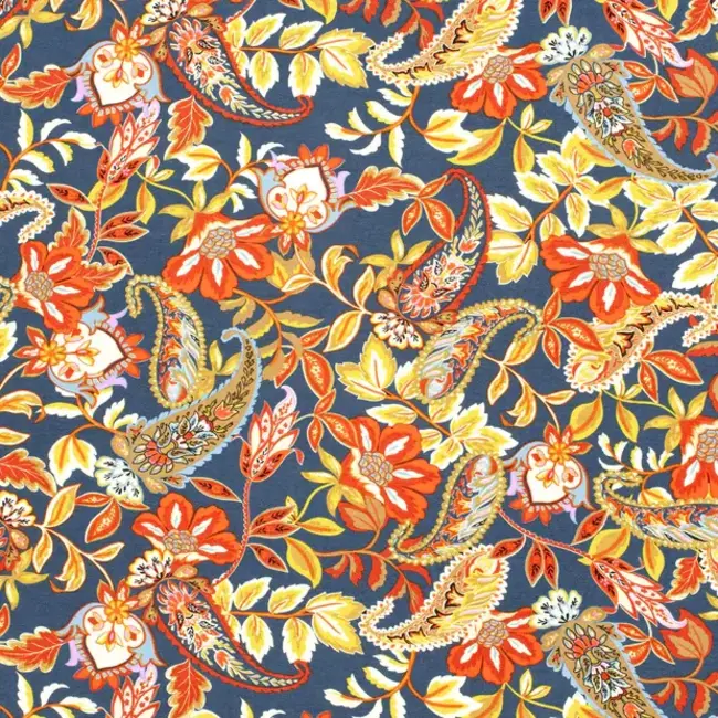 Viscose crêpe paisley staalblauw