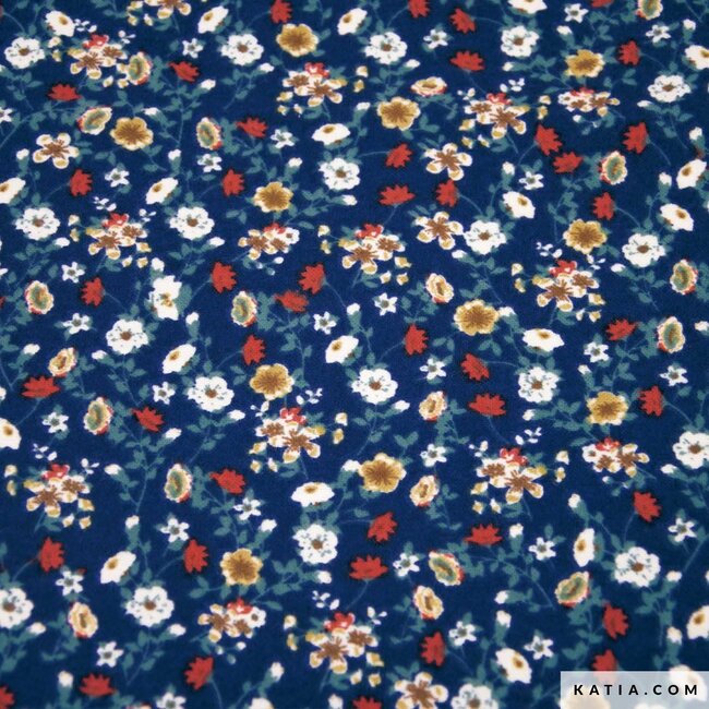 Poppy Cotton Flanel Dark Blue Flowers