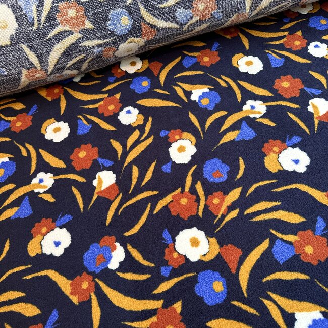 Sherpa Fleece - darkblue modern flowers