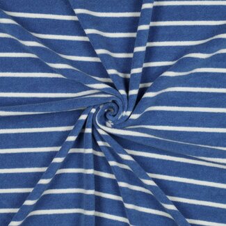 De Stoffenkamer Rekbare badstof - spons Stripes Denim Blue