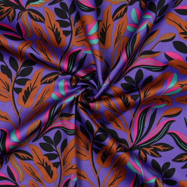 Nerida Hansen Satin Cotton Lush Leaves Purple