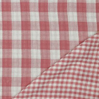 De Stoffenkamer Double Gauze checks double face - pink