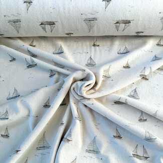 De Stoffenkamer Rekbare badstof - spons boats offwhite