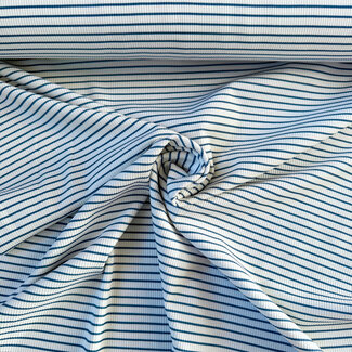 COUPON - 85 cm - Ribbed tricot - stripes ecru denim