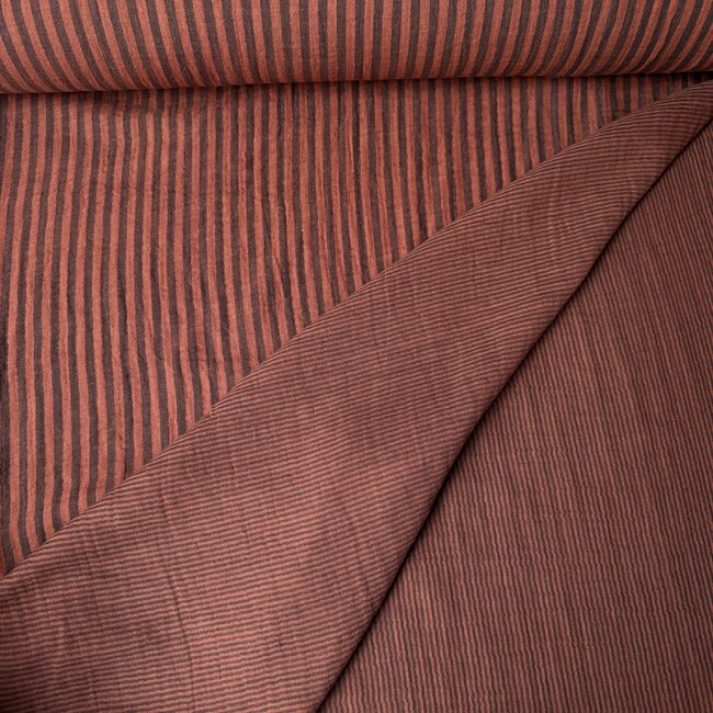 De Stoffenkamer Double Gauze Tetra double stripes brown rust