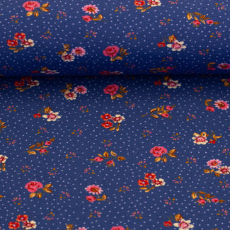 Tricot oeko-tex -  summer flowers blue pink