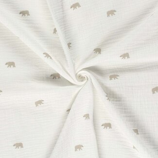 De Stoffenkamer Double Gauze Tetra ecru mini bears