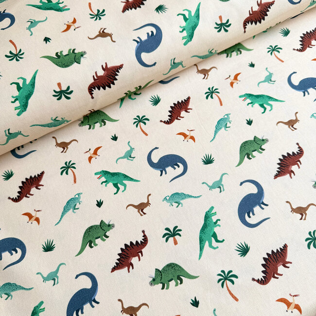 De Stoffenkamer Canvas katoen creamy dino