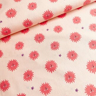 De Stoffenkamer Cotton Poplin salmon sunny faces