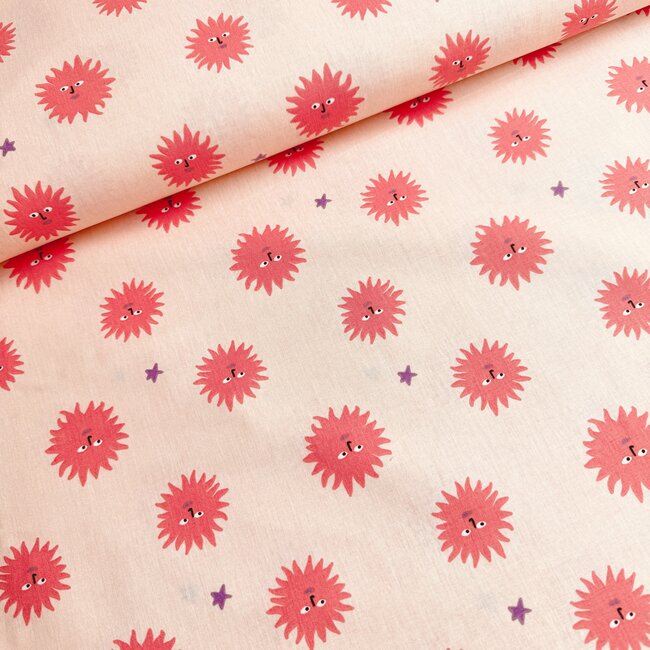 De Stoffenkamer Cotton Poplin salmon sunny faces