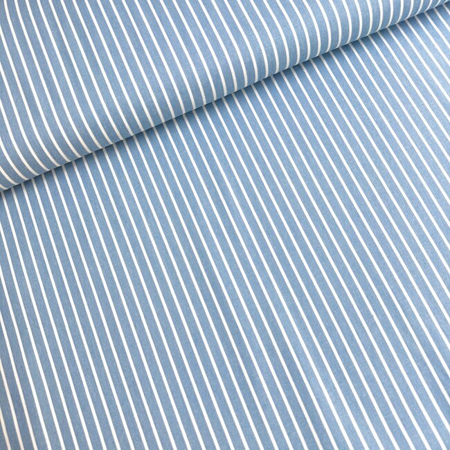 Chambray Cotton Denim - stripes light blue