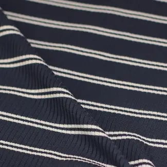 MeterMeter COUPON - 65 cm - Derby Tencel Ribbed Jersey -  stripes dark navy
