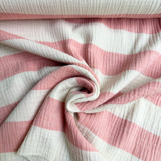 De Stoffenkamer Double Gauze Tetra maxi stripes - coral