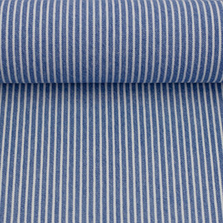De Stoffenkamer Cotton Denim mini Stripes - mid blue