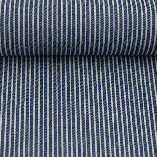 De Stoffenkamer Cotton Denim mini Stripes - dark blue