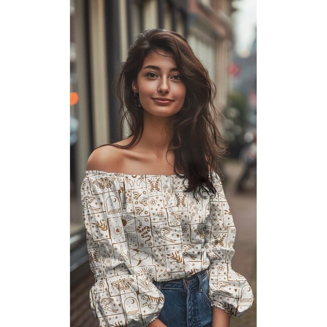 De Stoffenkamer Cotton Poplin boho patchwork creme