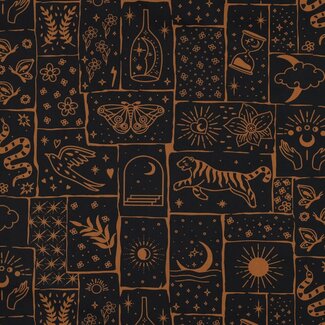 De Stoffenkamer Cotton Poplin boho patchwork black