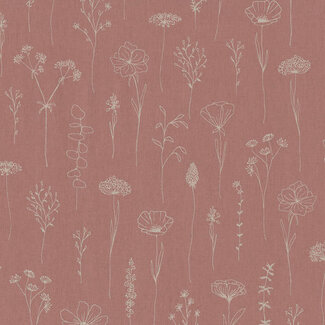De Stoffenkamer Canvas cotton - pink fine flowers