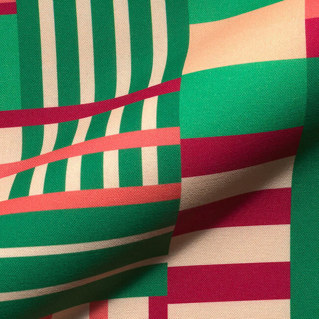 De Stoffenkamer Canvas cotton - green multi geo lines