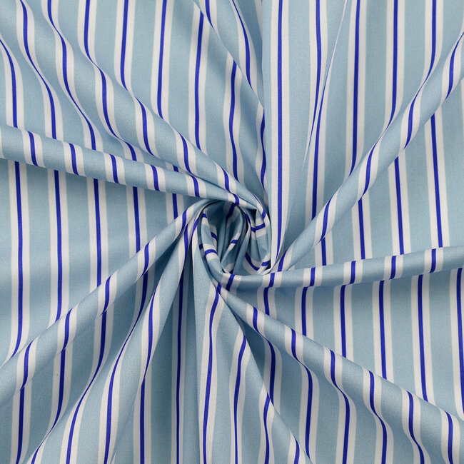 De Stoffenkamer Cotton Poplin - Stripes sky/Royal