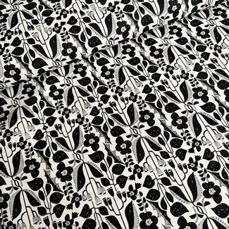 Kokka Echino Cotton linen Canvas - naturel black flowers