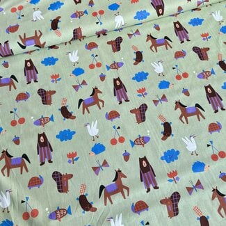 Cotton Poplin Sage Green Bear Farm