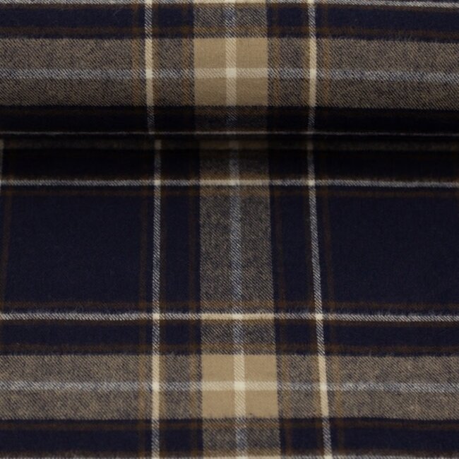 De Stoffenkamer Soft cotton Flanel checks - blue / sand