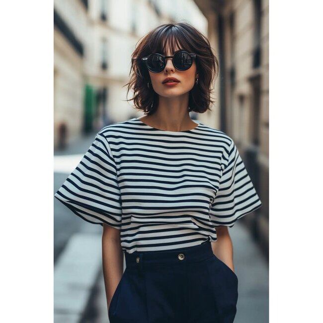 French Terry horizontal stripes - dark blue