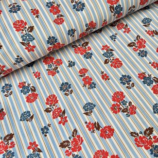 Nerida Hansen Canvas cotton blue striped flowers