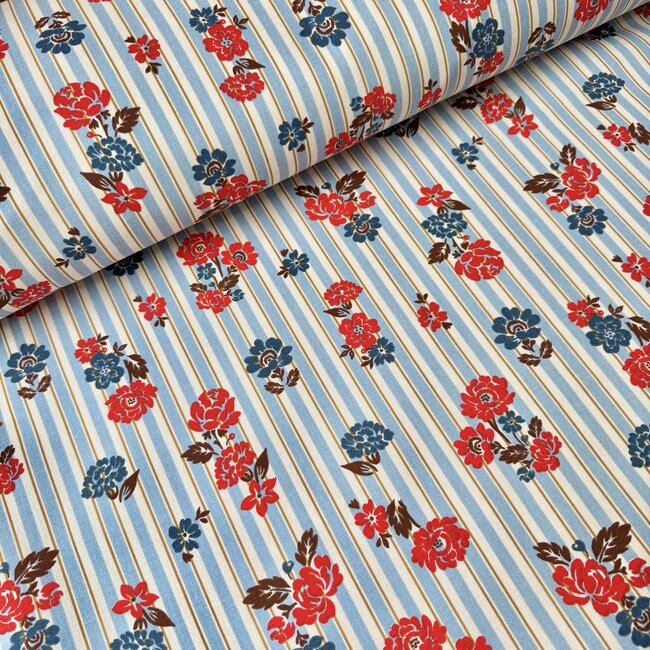 Nerida Hansen Canvas cotton blue striped flowers