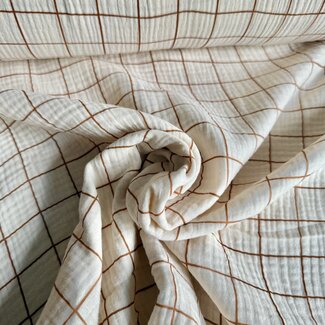 De Stoffenkamer Double Gauze grid creme / oker