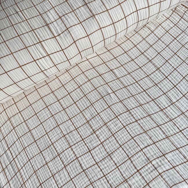 De Stoffenkamer Double Gauze grid creme / oker