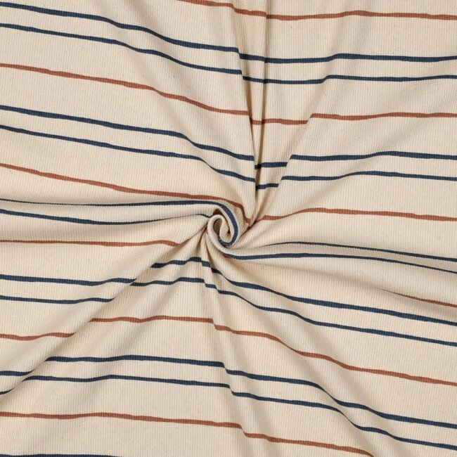 COUPON - 95 cm - Ribbed tricot - creamy naturel stripes